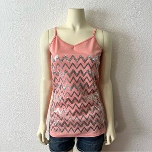 Vanity Essentials spaghetti straps with a silver sequin, zigzag pattern Tank